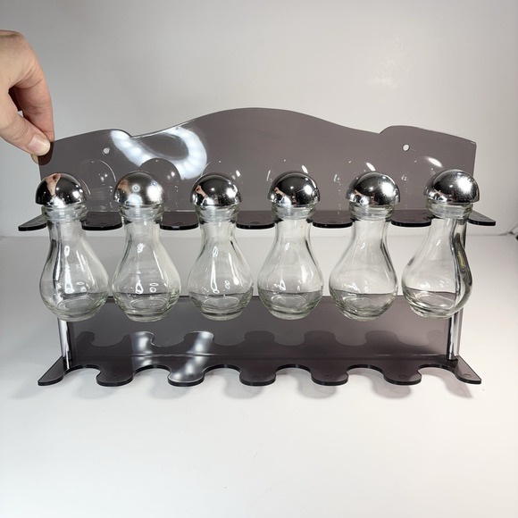 Vtg Two Tier Wall Contemporary Acrylic Gray Spice Rack 6 Spice Bottles - Picture 2 of 11